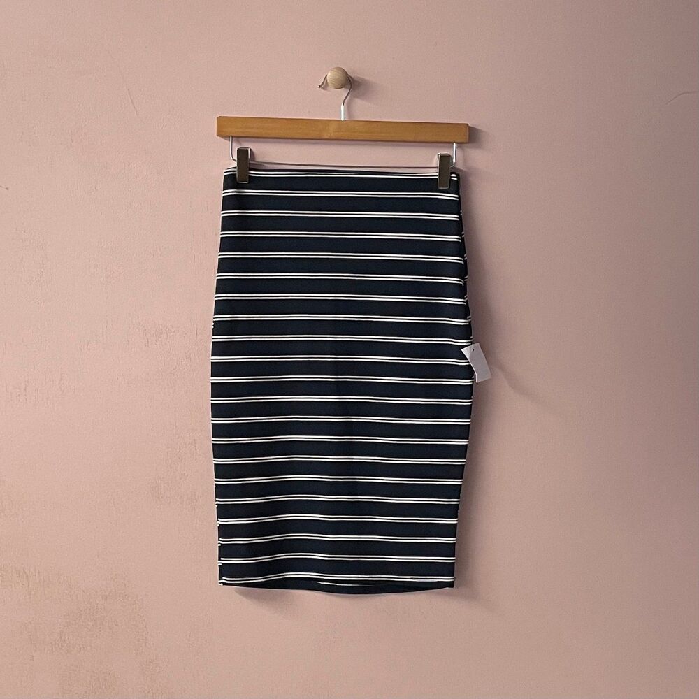 Charlotte Russe Dark Navy Double-Striped Knee Length Pencil Skirt NWT Size M